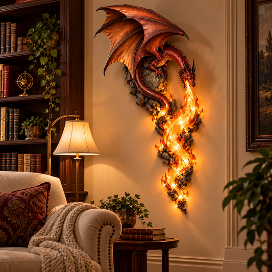 Dragonfire Guardian Wall Sconce in a BookMori reading nook